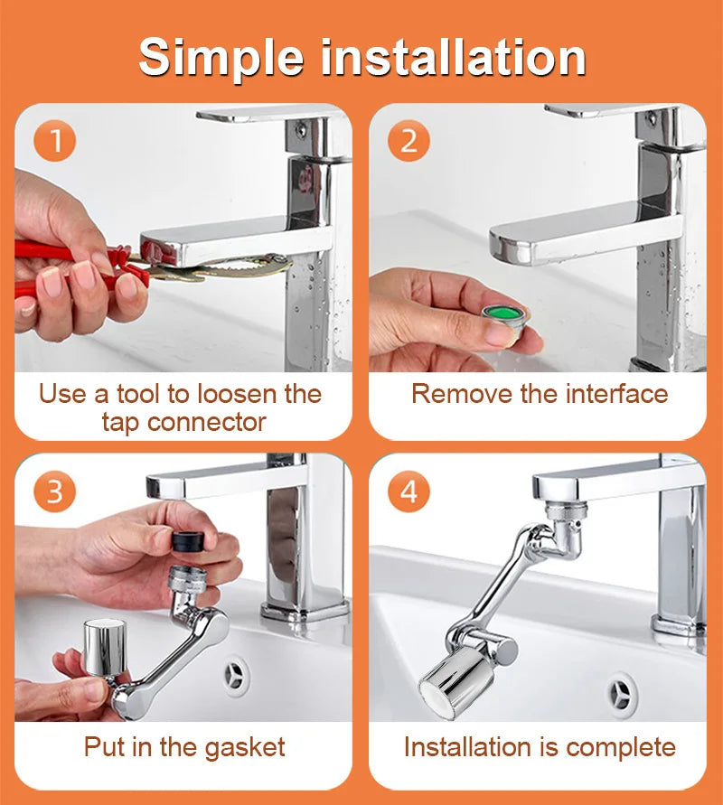 1080° Rotatable Extension Faucet Sprayer Head Water Tap Nozzle Universal Bathroom Tap Extend Adapter Aerator 2 Spray Modes