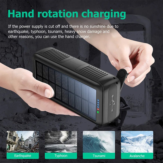Hand Crank Solar Power Bank for iPhone mobile phones IP66 Waterproof/Dustproof/Shockproof  LED Flashlight & SOS Emergency Light