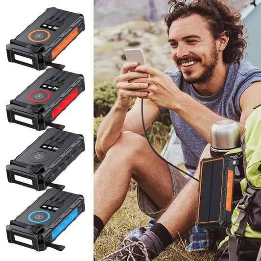 Solar Charger Power Bank Hand-Cranked Power Bank With LED Light Foldable Wireless Powerbank Built-In SOS Alarm Function And